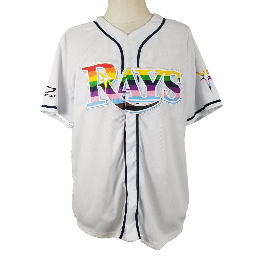 Tampa Bay Rays Jersey Shirt Mens XL White MLB Baseball Pride Patch Chevrolet